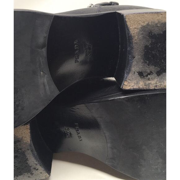 PRADA Cervo Women's Size 37.5 Black Leather Authentic Designer Knee High Boots - Picture 9 of 9